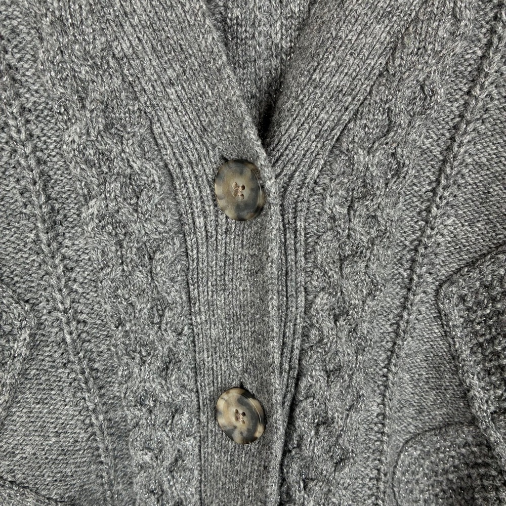 Madewell Cardigan S Cable Knit Cropped Wool Blend Gray Silver Fisherman Preppy - Picture 9 of 16